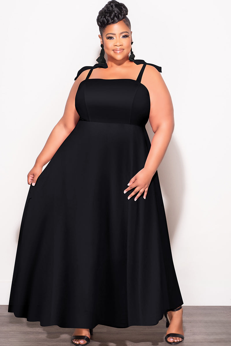 Final Sale Plus Size Self Tie Strap Light Weight Linen Blend Dress in Black - 2x 18/20 Final Sale Plus Size Self Tie Strap Light Weight Linen Blend Dress in Black - 2x 18/20