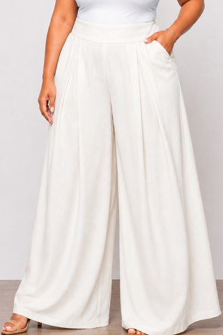 Final Sale Plus Size High-Waist Pleated Wide Leg Slacks in Off White (Pants Only)
