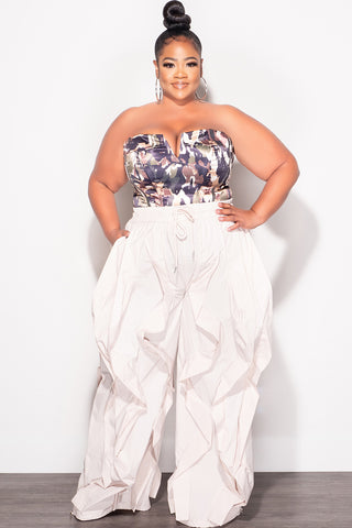 Final Sale Plus Size Satin Strapless Corset Thong Bodysuit in Camouflage Print