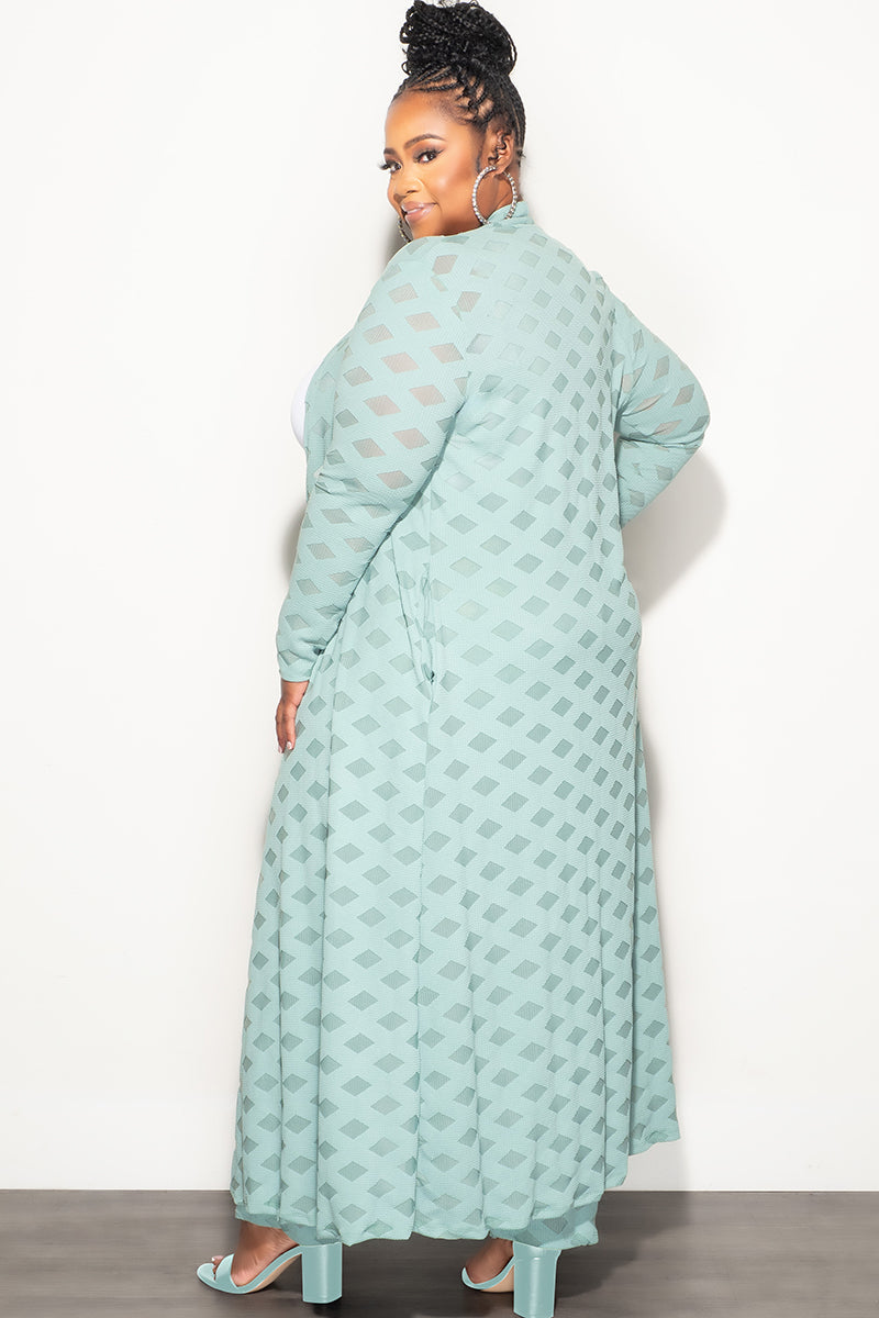 Final Sale Plus Size 2pc Long Duster and Pants Set in Mint - 1x 14/16 Final Sale Plus Size 2pc Long Duster and Pants Set in Mint - 1x 14/16