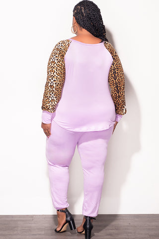 Final Sale Plus Size 2-pc Pants Set in Lavender & Animal Print