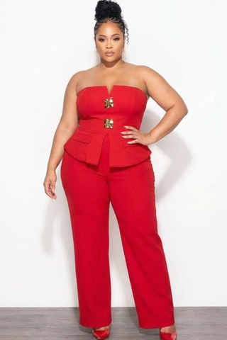 Final Sale Plus Size Strapless 2pc Set Red