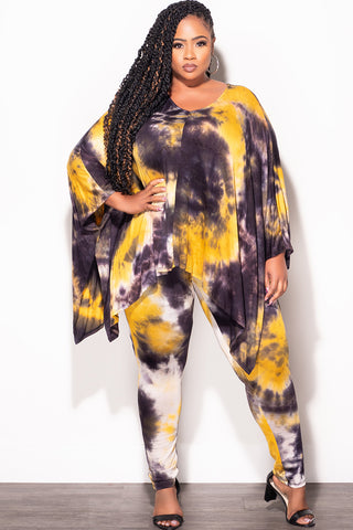 Final Sale Plus Size 2pc Set in Mustard and Black Tie Dye Print