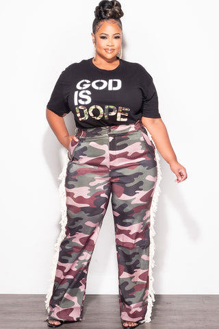 Final Sale Plus Size Pants with Fringe High Waist in Camo