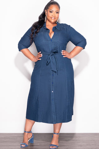 Final Sale Plus Size Coat Dress in Dark Denim