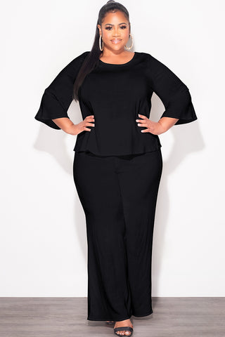 Final Sale Plus Size 2pc Top and Pants Set in Black Linen