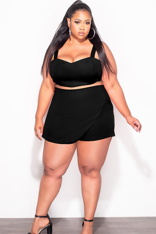 Final Sale Plus Size 2pc Strapless Crop Top and Skort Set in Black