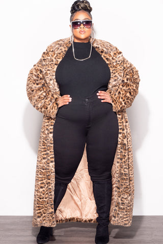 Final Sale Plus Size Faux Fur Trench Coat in Animal Print