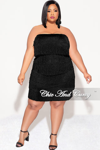 Final Sale Plus Size Strapless Fringe Dress in Black