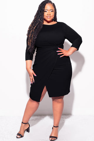plus size black midi dress Plus Size Sultry Nights Ruched Midi Dress