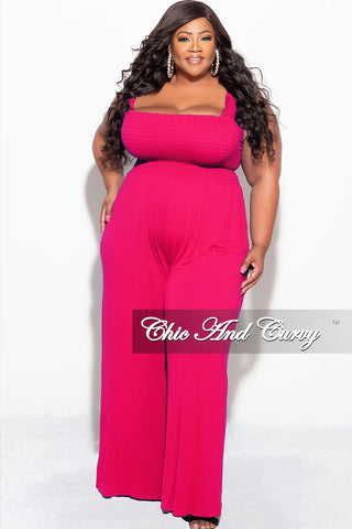 Final Sale Plus Size Jumpsuit with Smocking & Elastic Straps in Fuchsia