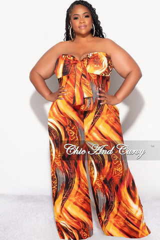 Final Sale Plus Size Halter Jumpsuit in Orange Multi Print