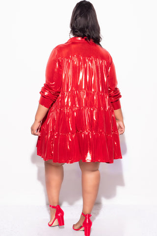 Final Sale Plus Size Skirt Dress in Metallic Red