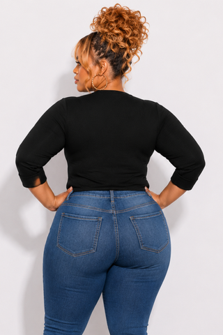 Final Sale Plus Size Textured Crop Tie Top in Black
