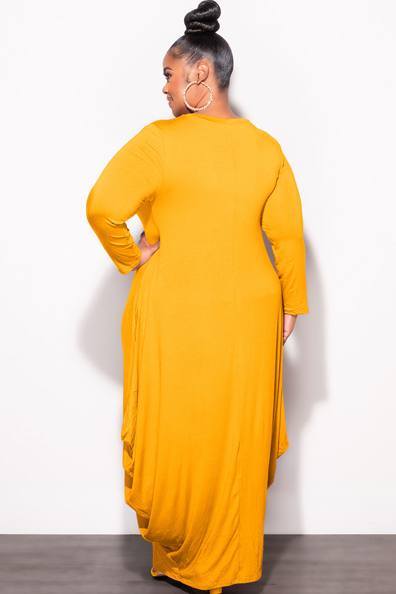 Final Sale Plus Size Long Sleeve Casual Loose Pocket Dress in Mustard* – Chic And Curvy
