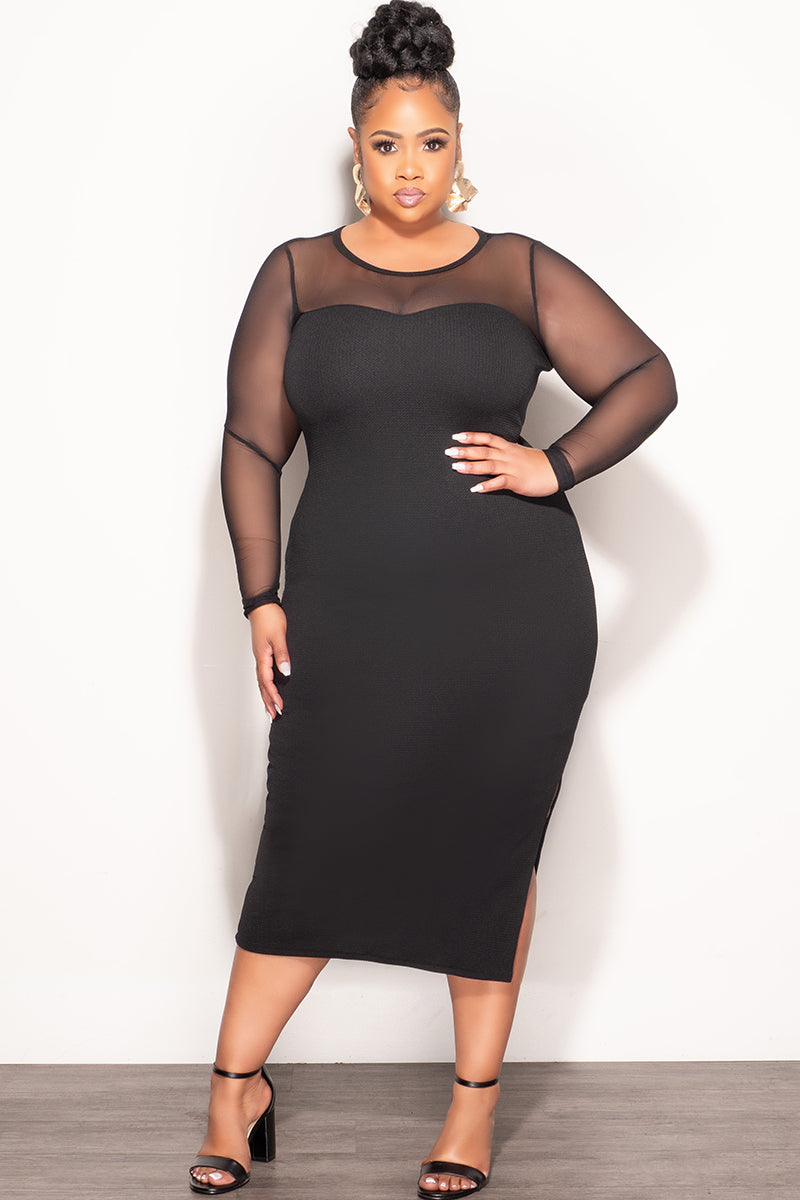 Final Sale Plus Size Midi Dress with Mesh in Black Chic And Curvy Final Sale Plus Size Midi Dress with Mesh in Black Chic And Curvy