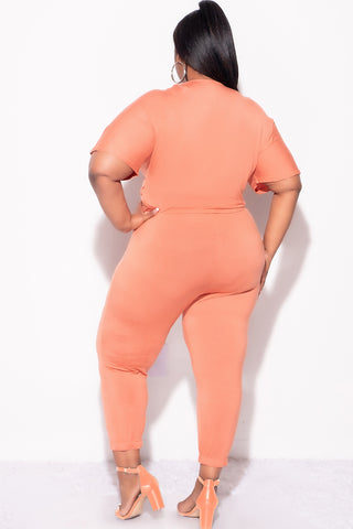 Final Sale Plus Size 2pc Faux Wrap Top & Pants in Rust