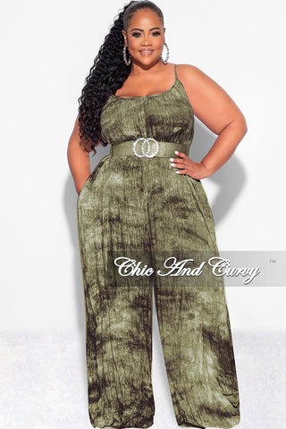 Final Sale Plus Size Jumpsuit with Soft Crepe Fabric in Olive