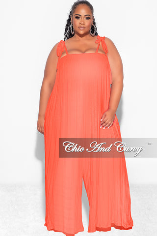 Final Sale Plus Size Jumpsuit with Spaghetti Straps in Coral