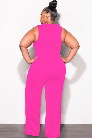 Final Sale Plus Size 2pc Set Crop Top and Pants in Fuchsia