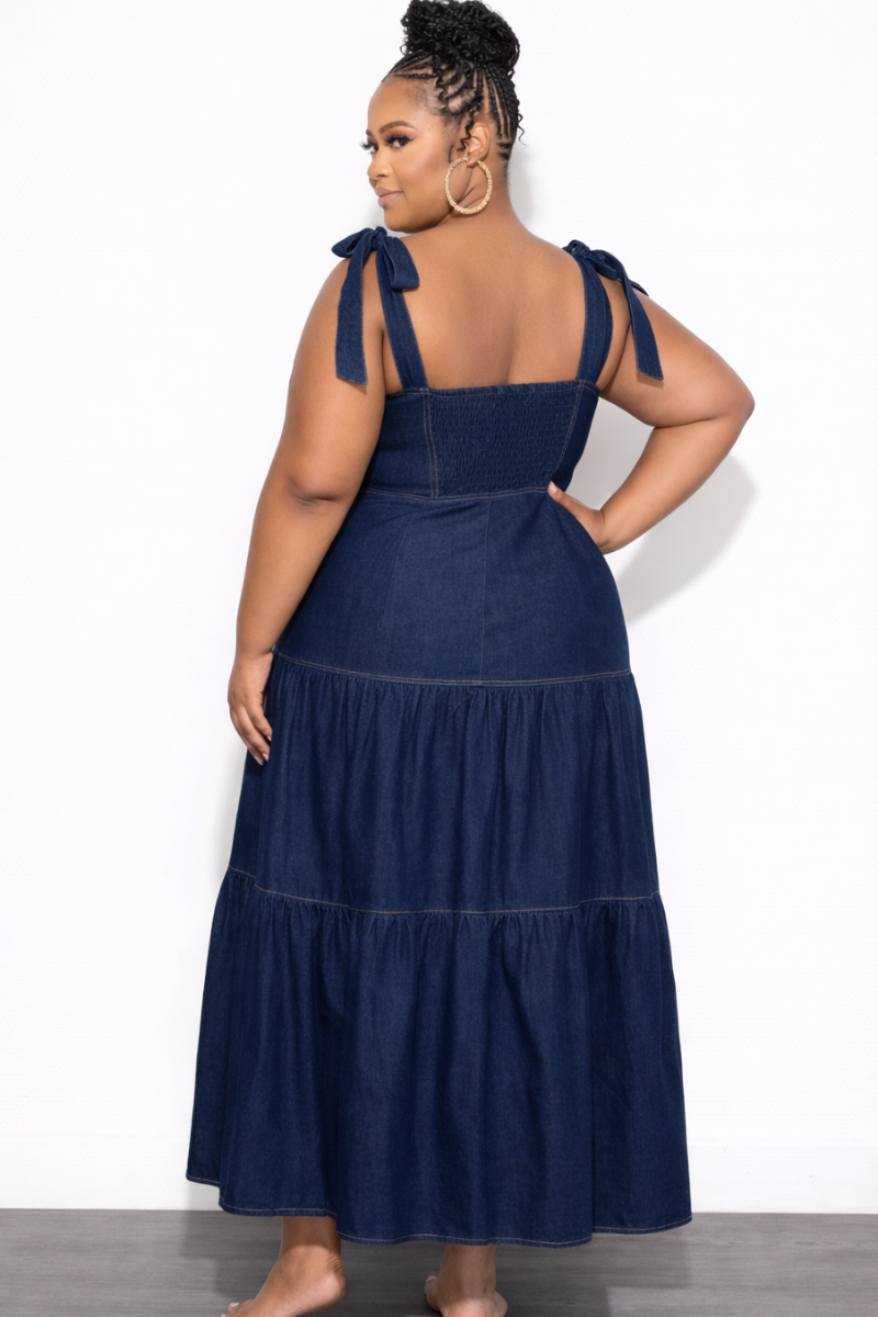 Final Sale Plus Size Maxi Dress Dark Wash Denim – Chic And Curvy