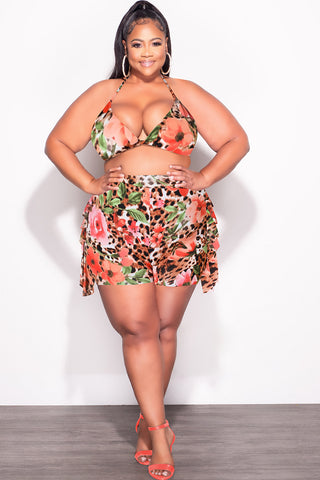 Final Sale Plus Size 2pc Poolside Playsuit (Bikini Top & High Waist Shorts) Set in Animal Print