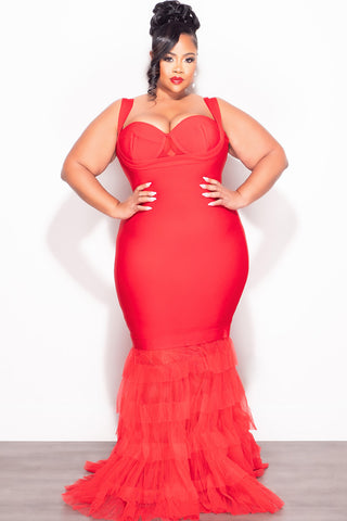 Final Sale Plus Size Bandage Mermaid Layered Gown in Red