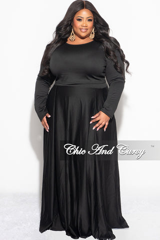 Final Sale Plus Size 2-Piece Maxi Skirt Set with Round Neck in Black