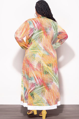 Final Sale Plus Size 2pc Duster & Spaghetti Strap Jumpsuit Set in Multi Color Print