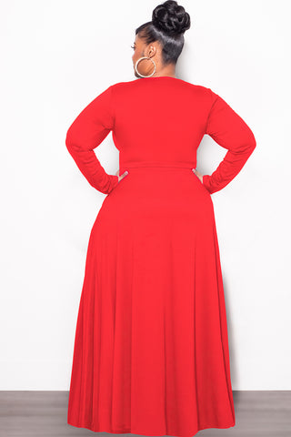 Final Sale Plus Size 2pc Maxi Skirt Set with Round Neck in Red (Set not a dress)