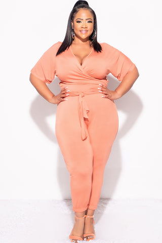 Final Sale Plus Size 2pc Faux Wrap Top & Pants in Rust