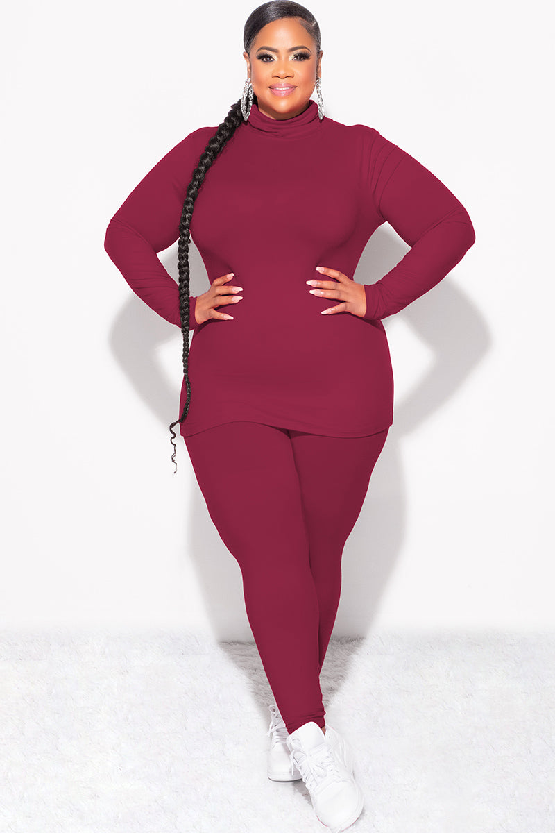 Final Sale Plus Size 2pc Set Turtleneck & Legging in Burgundy