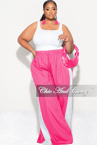 Final Sale Plus Size Oversized Varsity Striped Wide Leg Pants in Pink and White