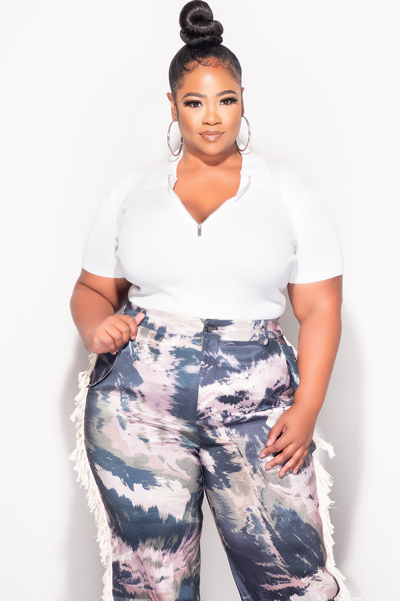 Final Sale Plus Size Knit Sweater with Collar and Half Zipper Front in Ivory