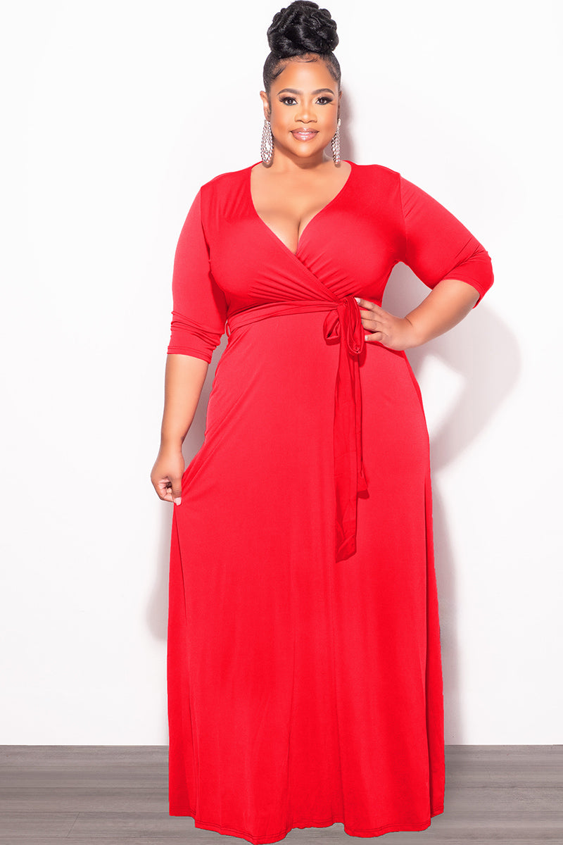 Final Sale Plus Size Faux Wrap Dress in Red