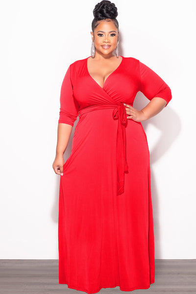 Final Sale Plus Size Faux Wrap Dress in Red - 1x 14/16 Final Sale Plus Size Faux Wrap Dress in Red – Chic And Curvy