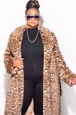 Final Sale Plus Size Faux Fur Trench Coat in Animal Print