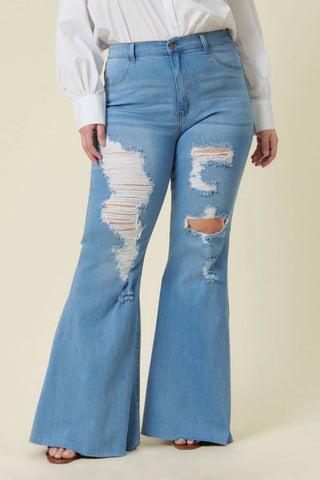 Final Sale Plus Size Distressed Medium Denim Jeans