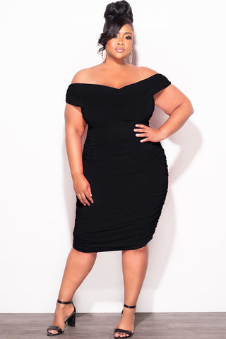 Final Sale Plus Size Sheer Midi Dress with Ruched Sides in Black