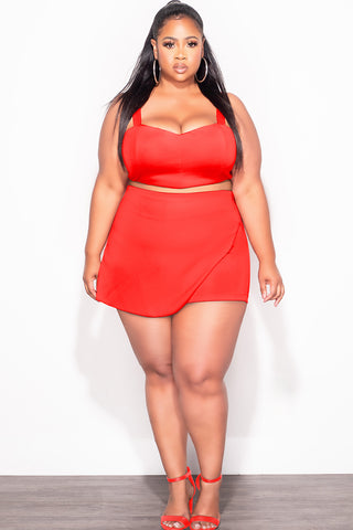 Final Sale Plus Size 2pc Strapless Crop Top and Skort Set in Dark Coral