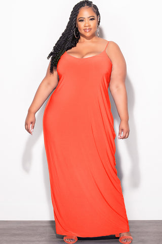 Final Sale Plus Size Tank Spaghetti Strap Maxi Dress in Orange