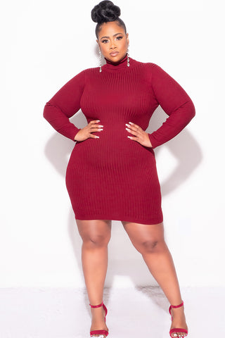 Final Sale Plus Size Ribbed Turtle Neck Dress in Burgundy - 2x 16 Final Sale Plus Size Ribbed Turtle Neck Dress in Burgundy - 2x 16