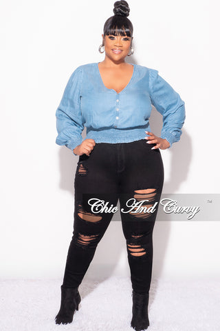 Final Sale Plus Size Frill Blouse in Denim