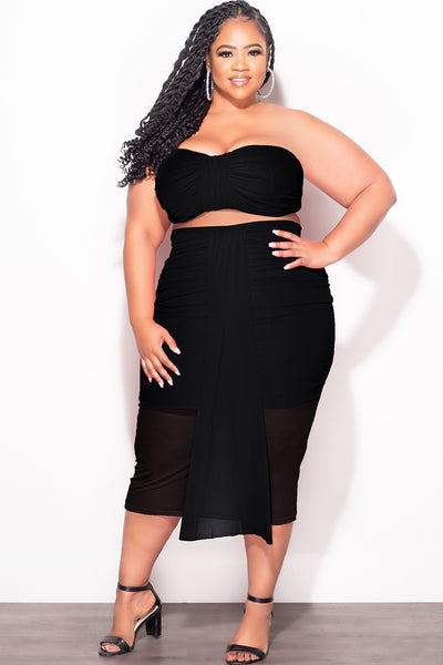 Final Sale Plus Size Sheer 2pc Strapless Crop Top and Skirt Set in