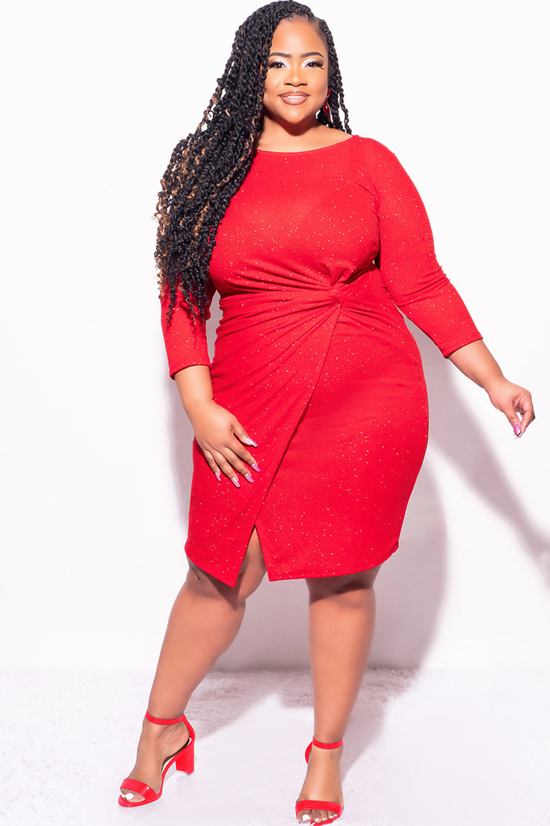 Final Sale Plus Size Glitter BodyCon with Front Overlay and Ruched Sid – Chic And Curvy