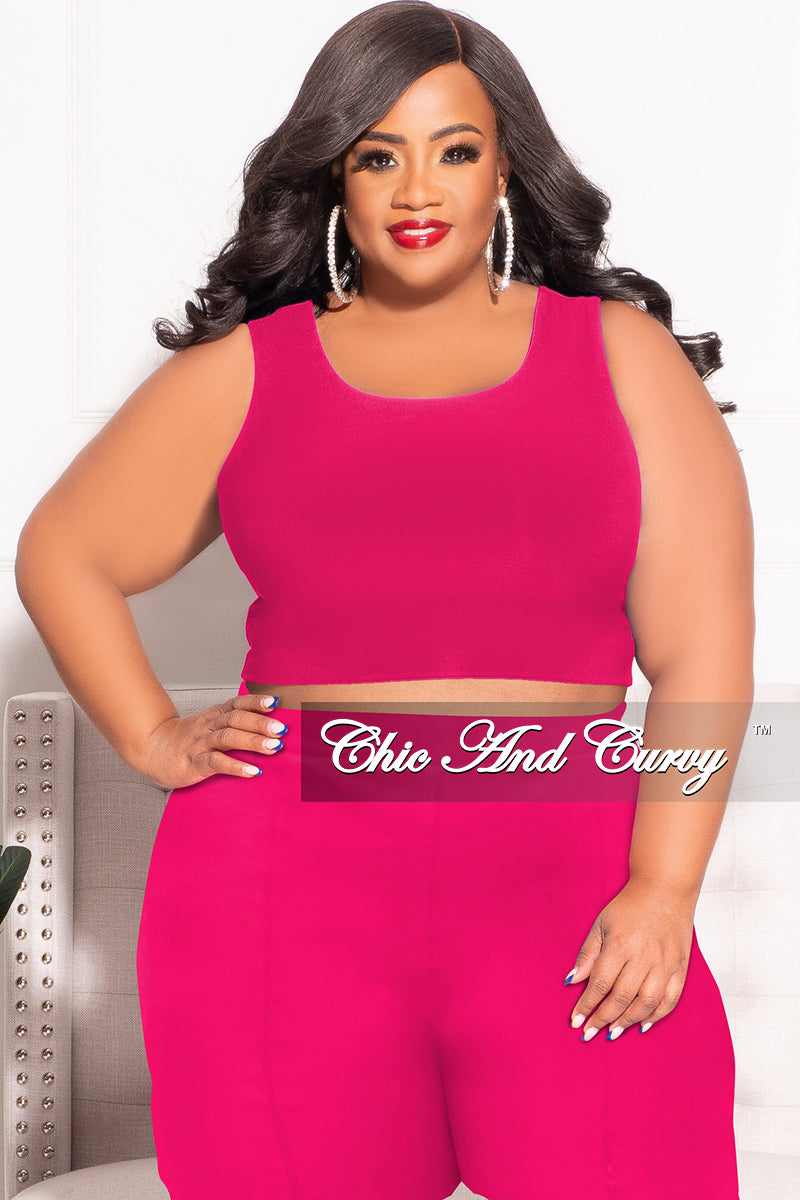 Final Sale Plus Size Sleeveless Crop Top in Fucshia (Top Only)