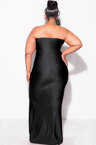 Final Sale Plus Size Strapless Ruffle Dress with Slit in Black