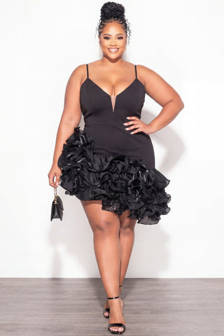 Final Sale Plus Size Sleeveless Ruffle Mini Dress in Black