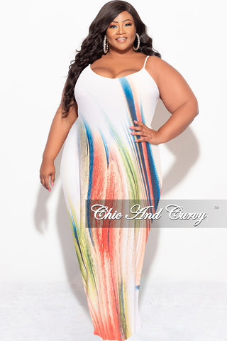 Final Sale Plus Size Tank Maxi Dress in Ivory Multi Color Print