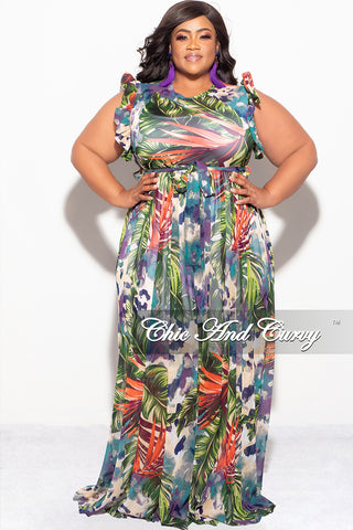 Final Sale Plus Size Sleeveless Mesh Maxi Dress in Blue, Green, & Purple